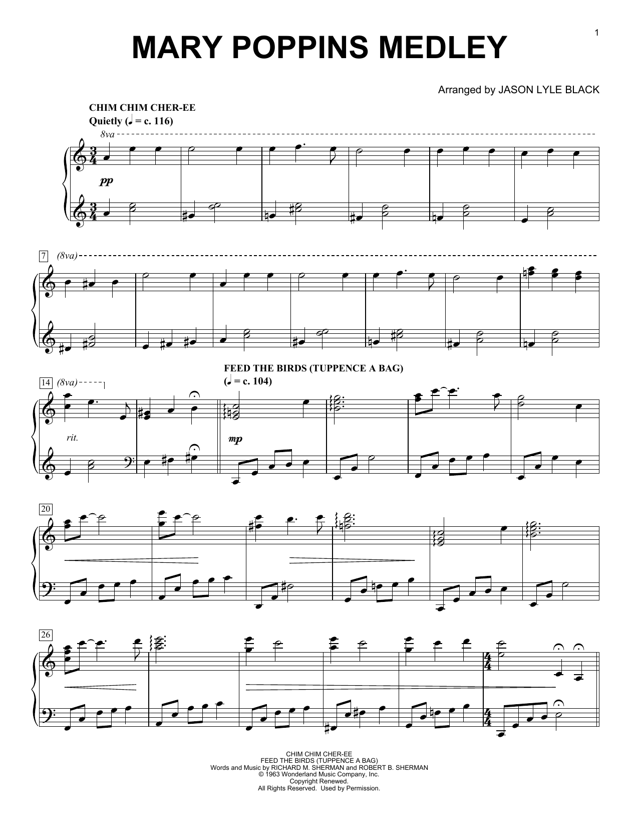 Sherman Brothers Mary Poppins Medley (arr. Jason Lyle Black) Sheet Music Notes & Chords for Piano - Download or Print PDF