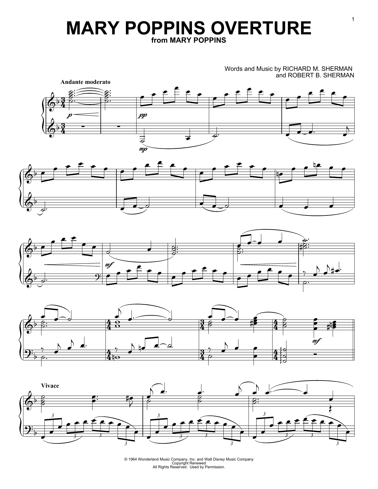 Sherman Brothers Overture (from Mary Poppins) [Classical version] Sheet Music Notes & Chords for Piano Solo - Download or Print PDF