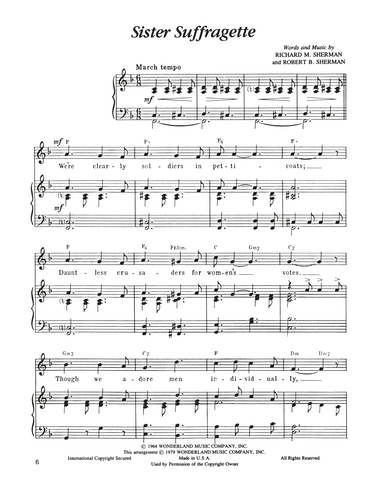 Sherman Brothers Sister Suffragette (from Mary Poppins) Sheet Music Notes & Chords for Piano & Vocal - Download or Print PDF