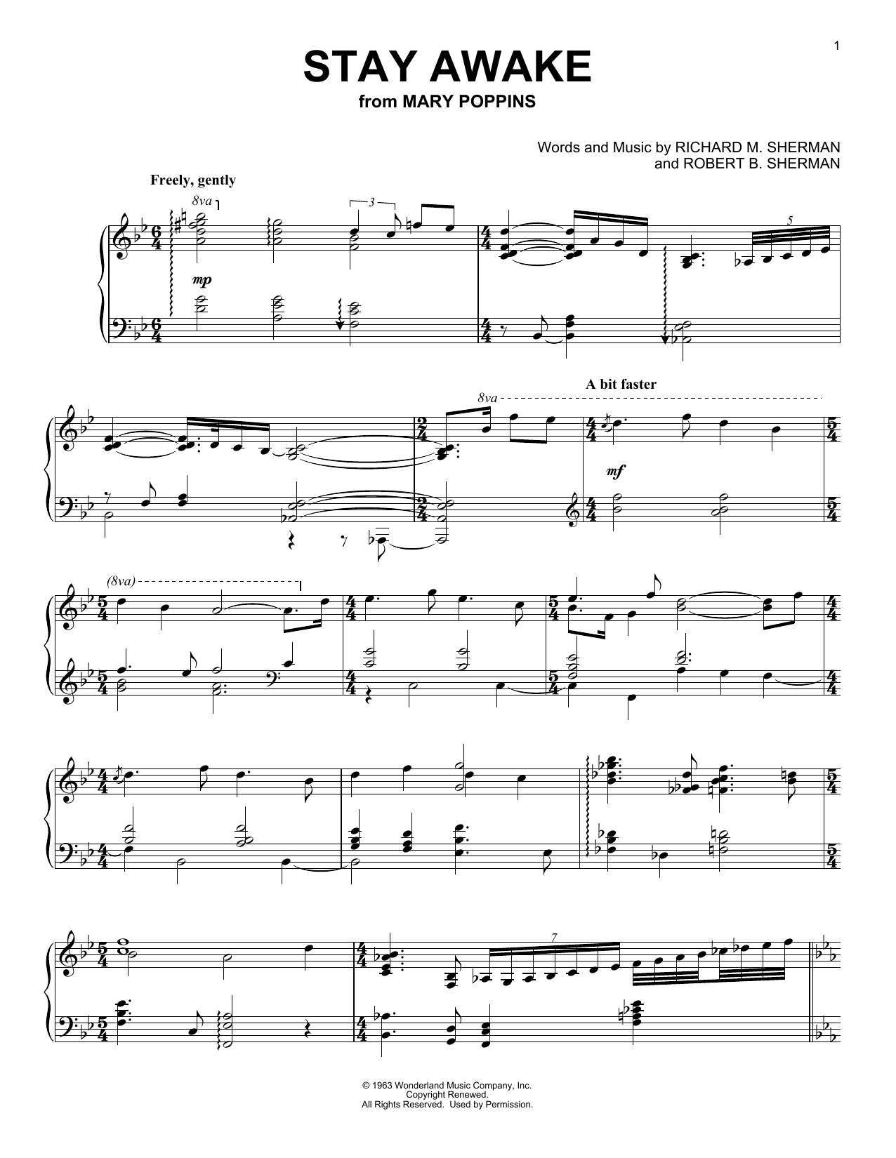 Sherman Brothers Stay Awake (from Mary Poppins) Sheet Music Notes & Chords for Flute Solo - Download or Print PDF