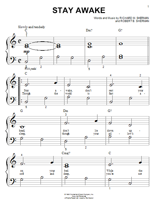 Sherman Brothers Stay Awake Sheet Music Notes & Chords for Piano (Big Notes) - Download or Print PDF