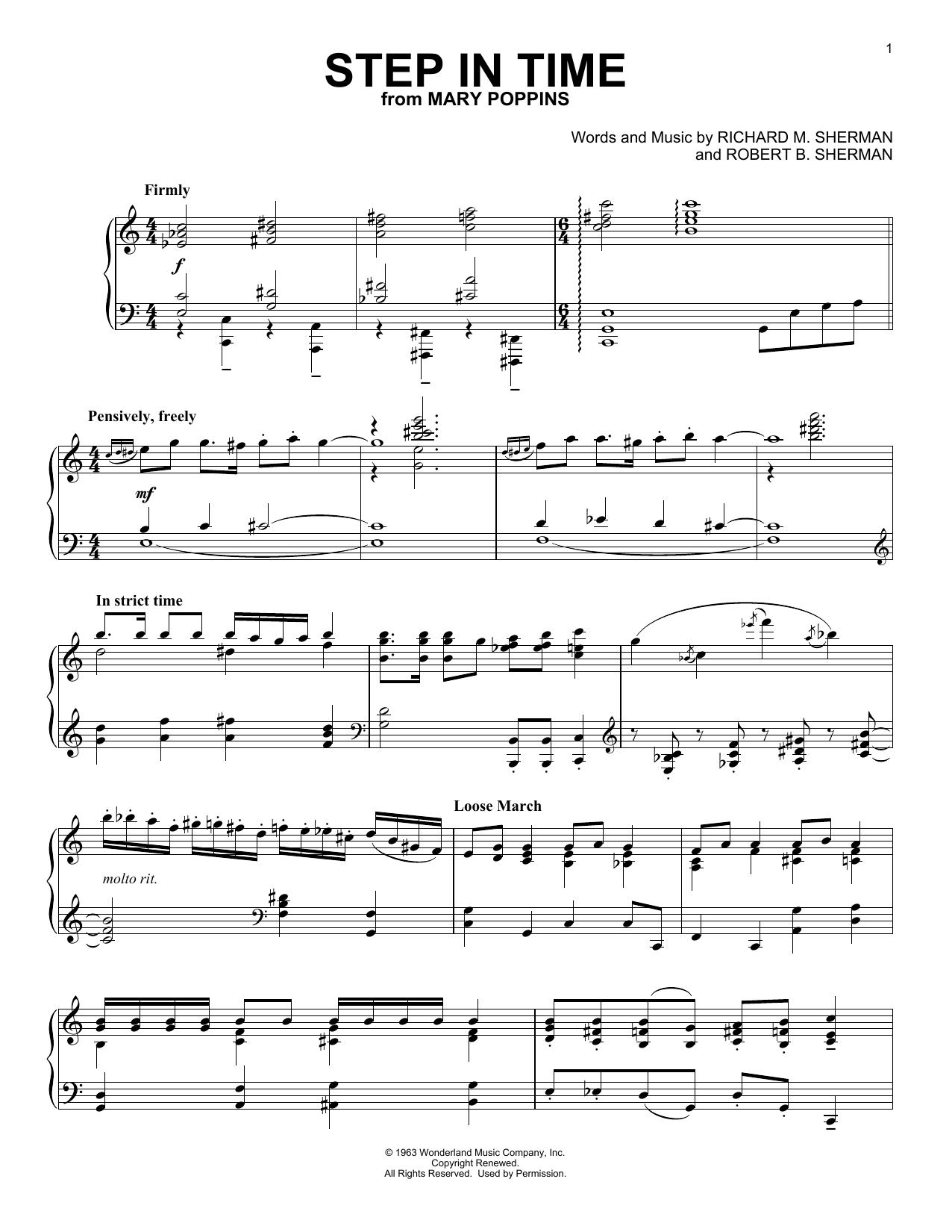 Sherman Brothers Step In Time (from Mary Poppins) Sheet Music Notes & Chords for Piano Solo - Download or Print PDF