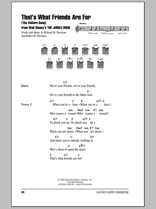 Sherman Brothers That's What Friends Are For (The Vulture Song) (from The Jungle Book) Sheet Music Notes & Chords for Lyrics & Chords - Download or Print PDF