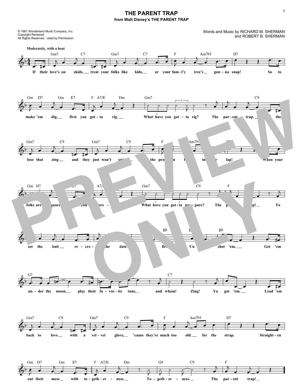 Sherman Brothers The Parent Trap Sheet Music Notes & Chords for Lead Sheet / Fake Book - Download or Print PDF
