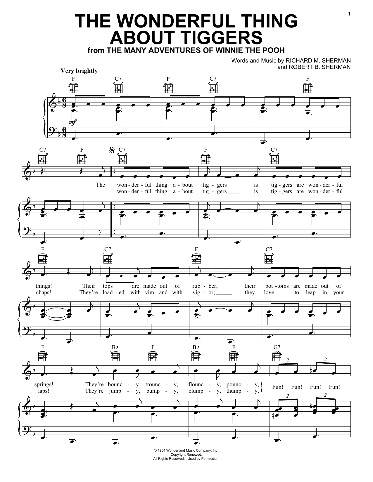 Sherman Brothers The Wonderful Thing About Tiggers Sheet Music Notes & Chords for Easy Piano - Download or Print PDF