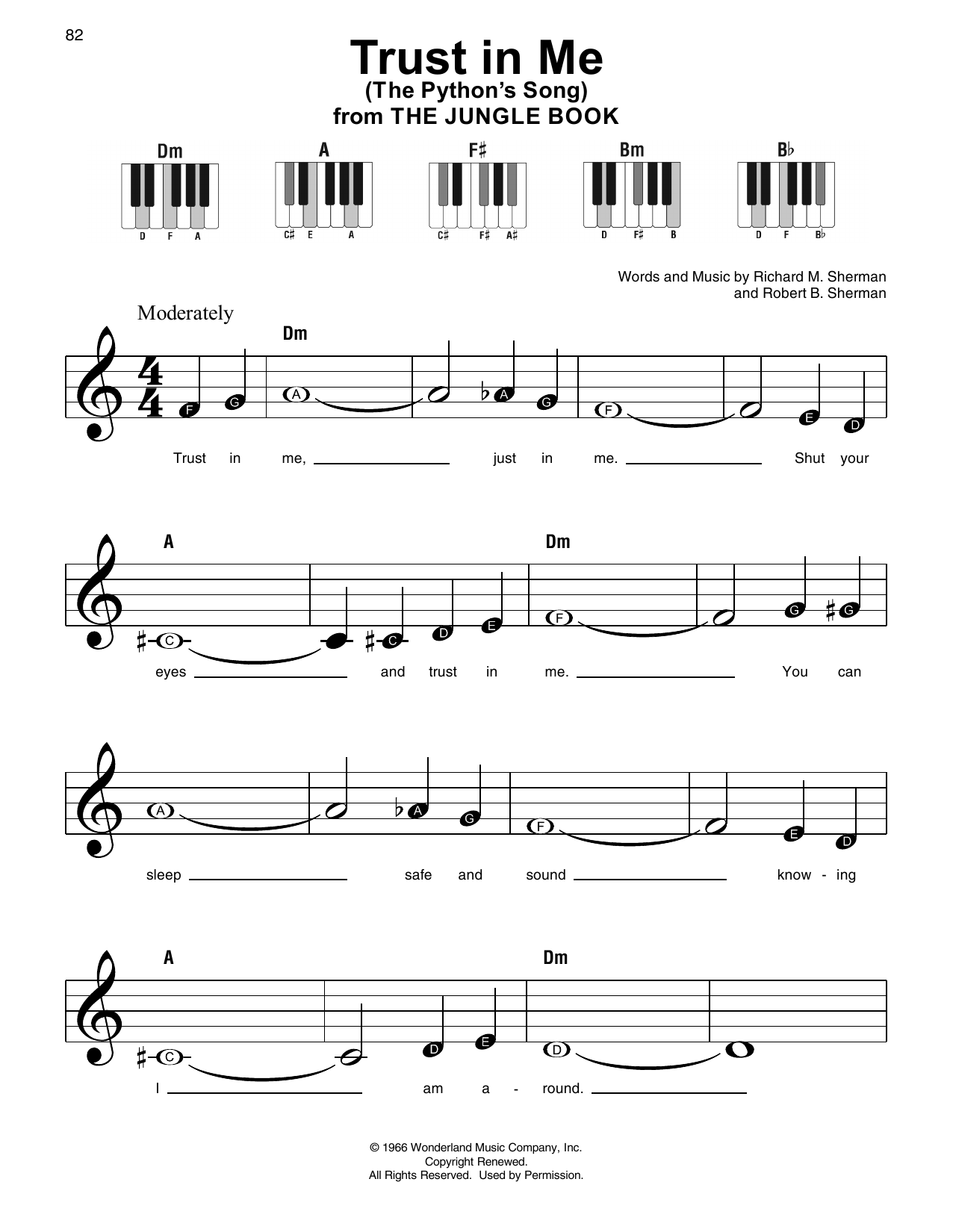 Sherman Brothers Trust In Me (The Python's Song) (from The Jungle Book) Sheet Music Notes & Chords for Super Easy Piano - Download or Print PDF