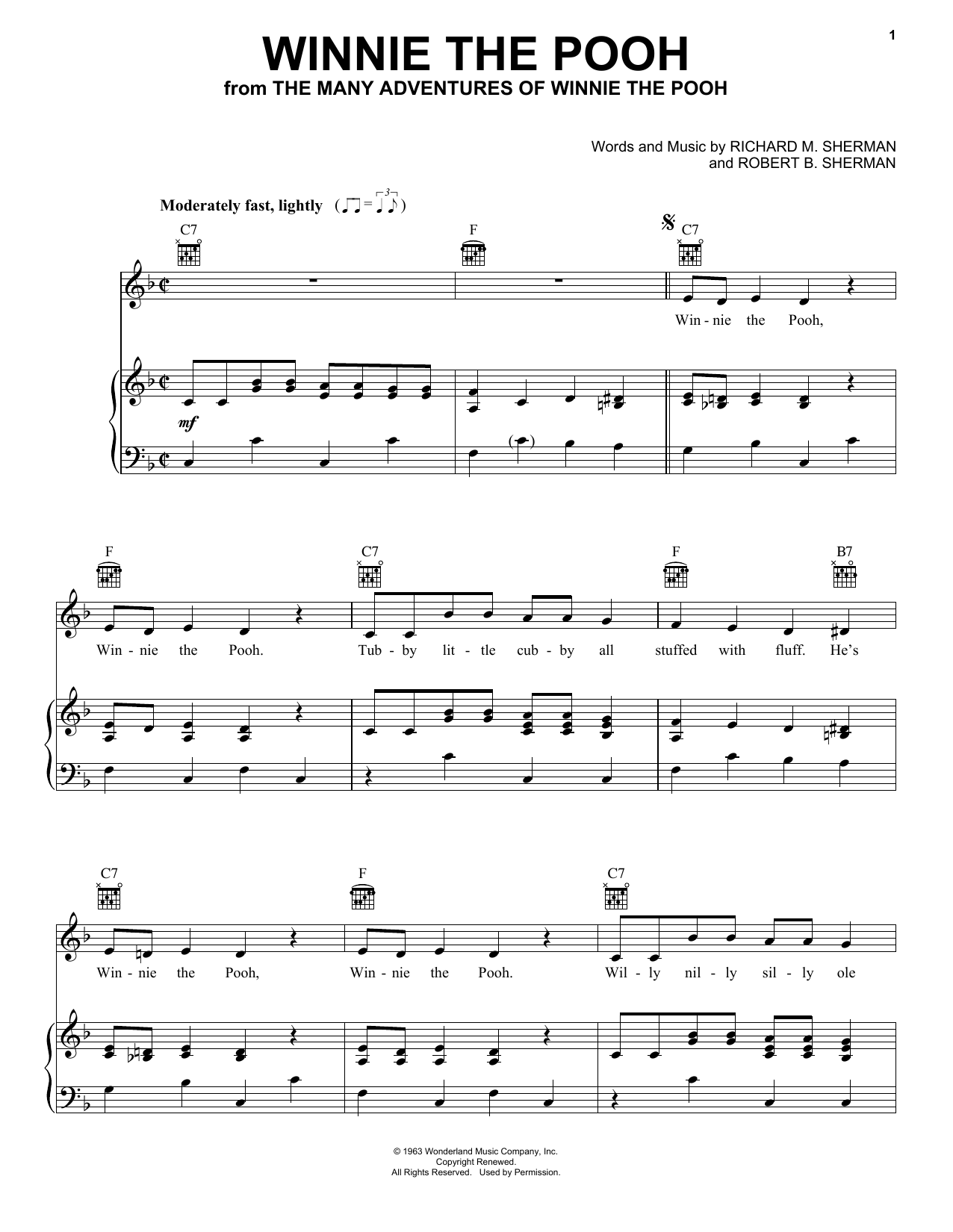 Robert B. Sherman Winnie The Pooh Sheet Music Notes & Chords for Easy Piano - Download or Print PDF