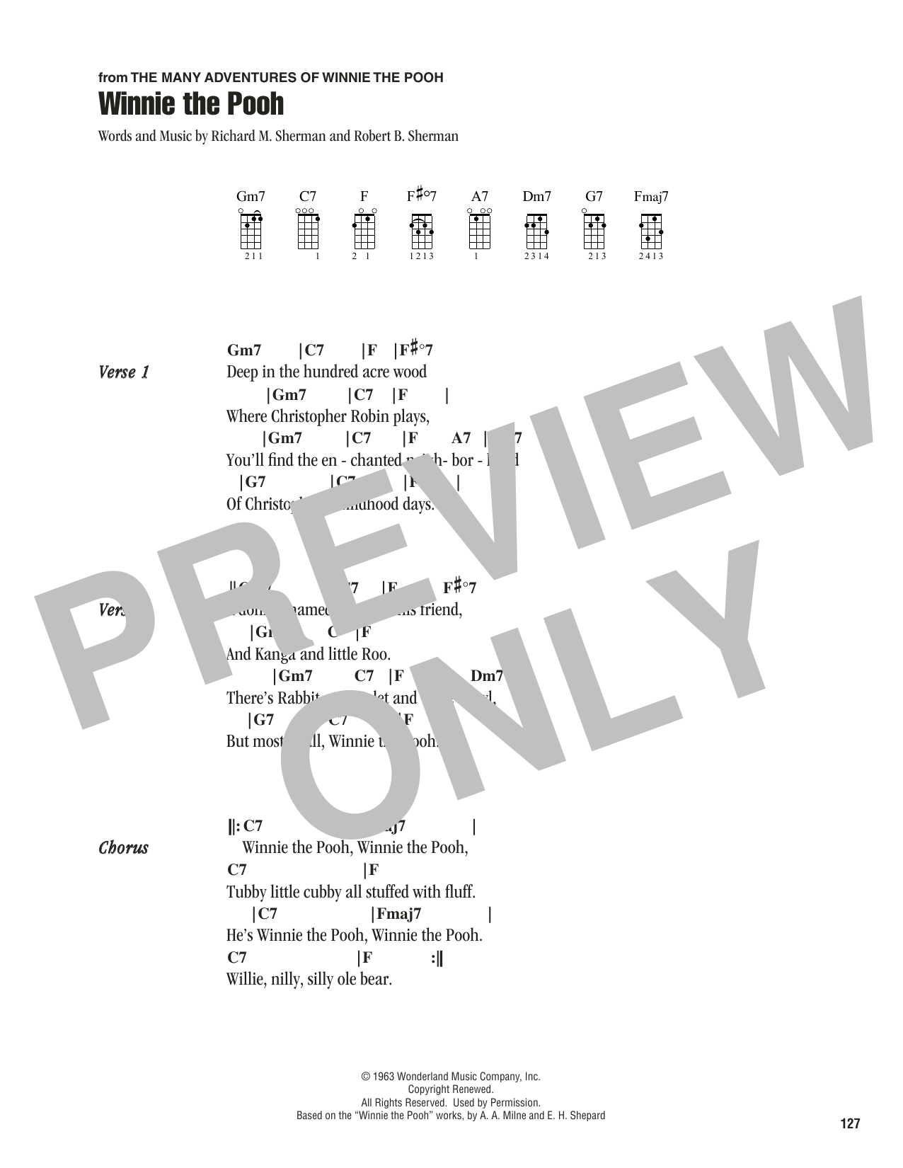 Sherman Brothers Winnie The Pooh Sheet Music Notes & Chords for Ukulele Chords/Lyrics - Download or Print PDF