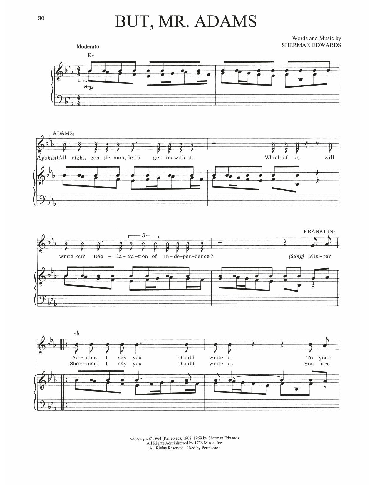 Sherman Edwards But, Mister Adams (from 1776) Sheet Music Notes & Chords for Piano, Vocal & Guitar Chords (Right-Hand Melody) - Download or Print PDF