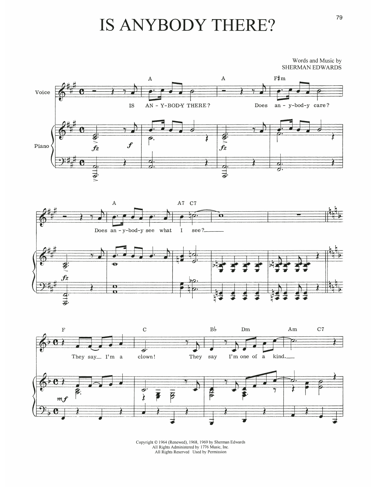 Sherman Edwards Is Anybody There? (from 1776) Sheet Music Notes & Chords for Piano, Vocal & Guitar Chords (Right-Hand Melody) - Download or Print PDF