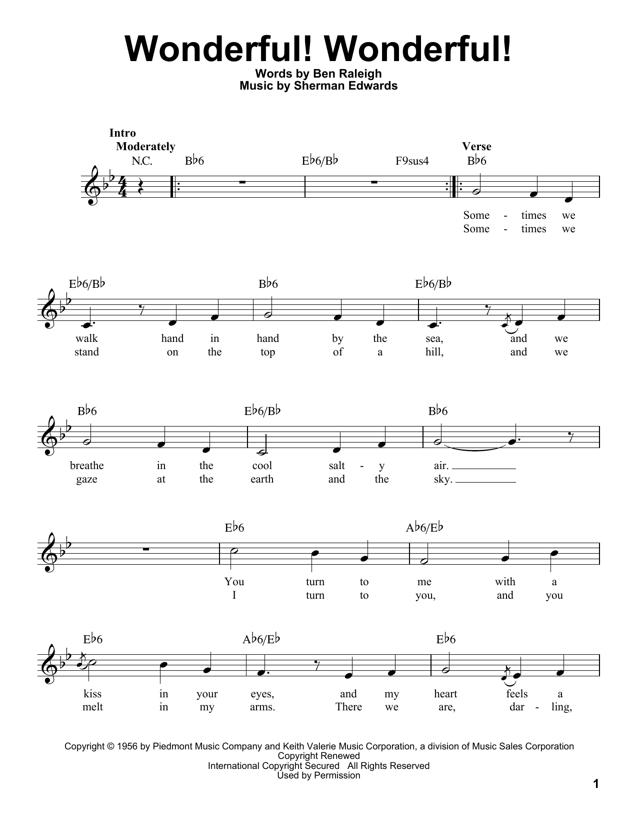 Sherman Edwards Wonderful! Wonderful! Sheet Music Notes & Chords for Voice - Download or Print PDF