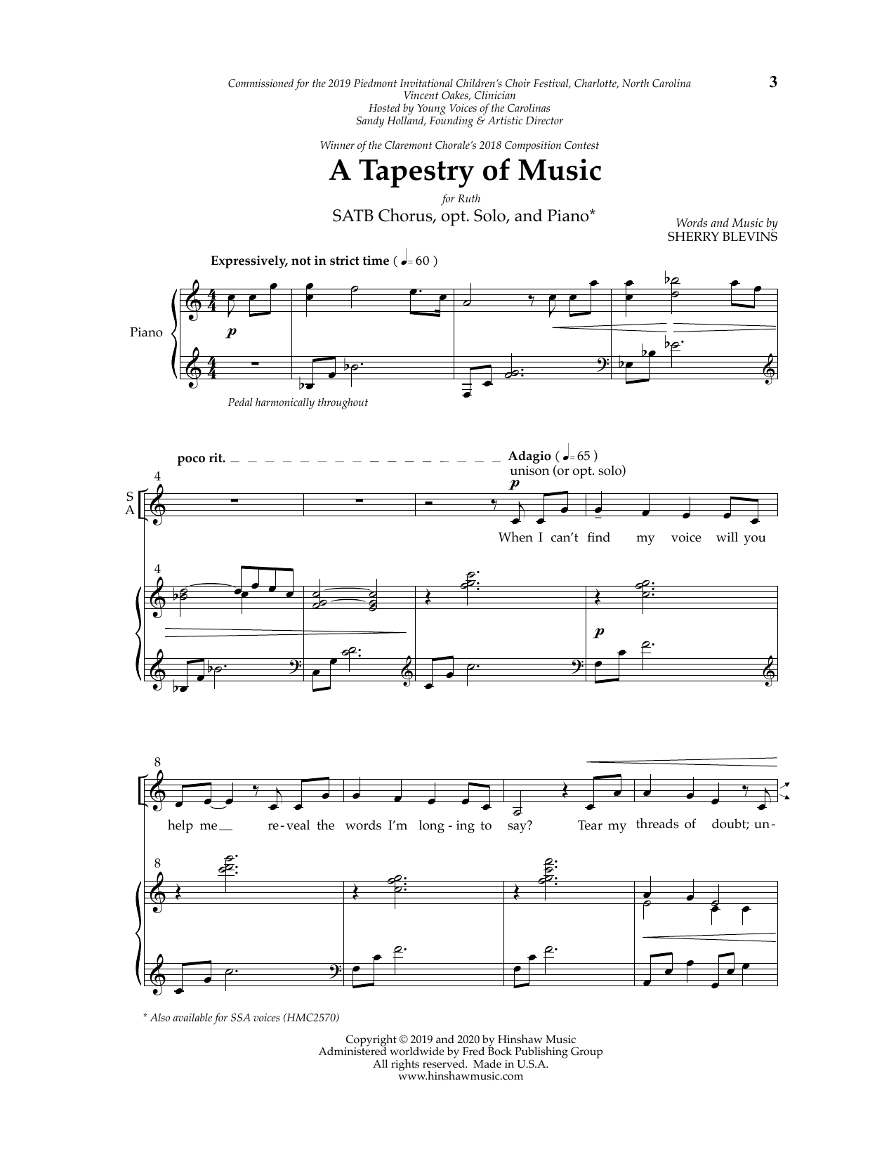 Sherry Blevins A Tapestry of Music Sheet Music Notes & Chords for SATB Choir - Download or Print PDF