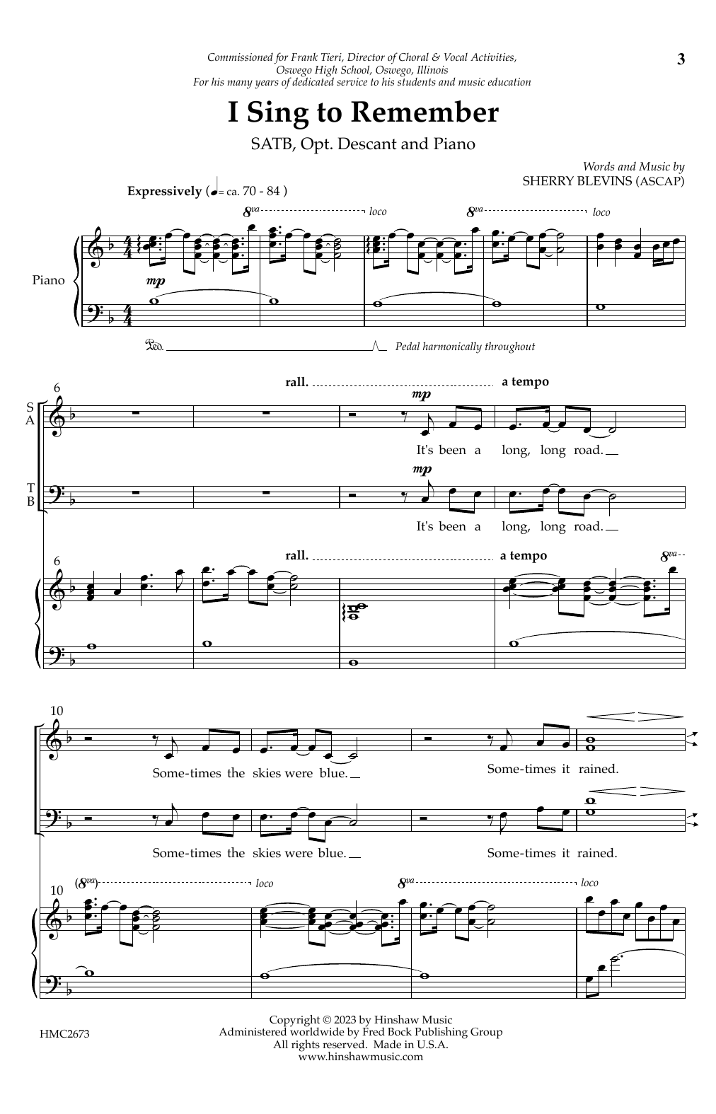 Sherry Blevins I Sing To Remember Sheet Music Notes & Chords for SSA Choir - Download or Print PDF
