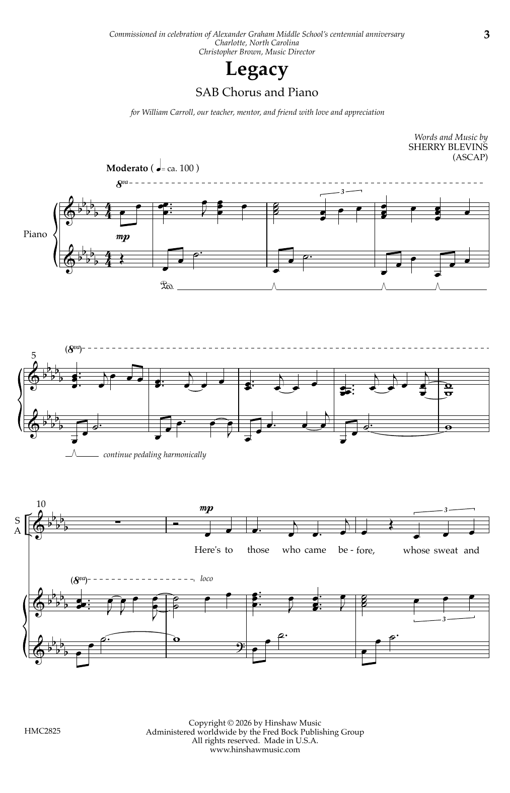 Sherry Blevins Legacy Sheet Music Notes & Chords for SAB Choir - Download or Print PDF