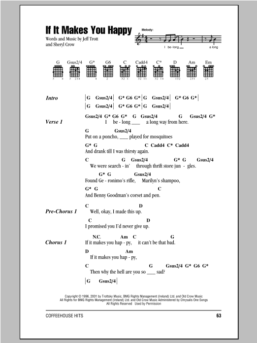 Sheryl Crow If It Makes You Happy Sheet Music Notes & Chords for Ukulele Chords/Lyrics - Download or Print PDF