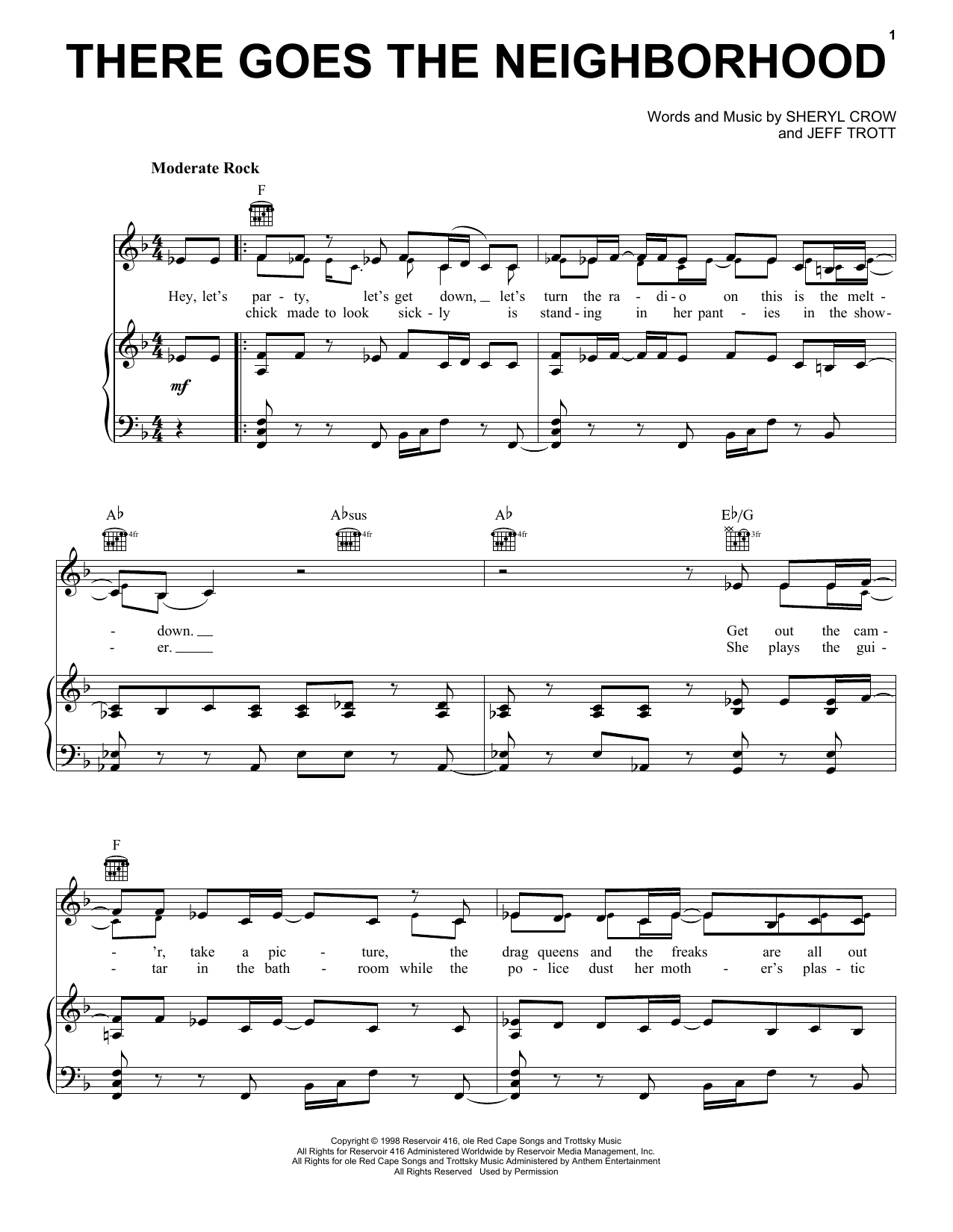 Sheryl Crow There Goes The Neighborhood Sheet Music Notes & Chords for Piano, Vocal & Guitar (Right-Hand Melody) - Download or Print PDF