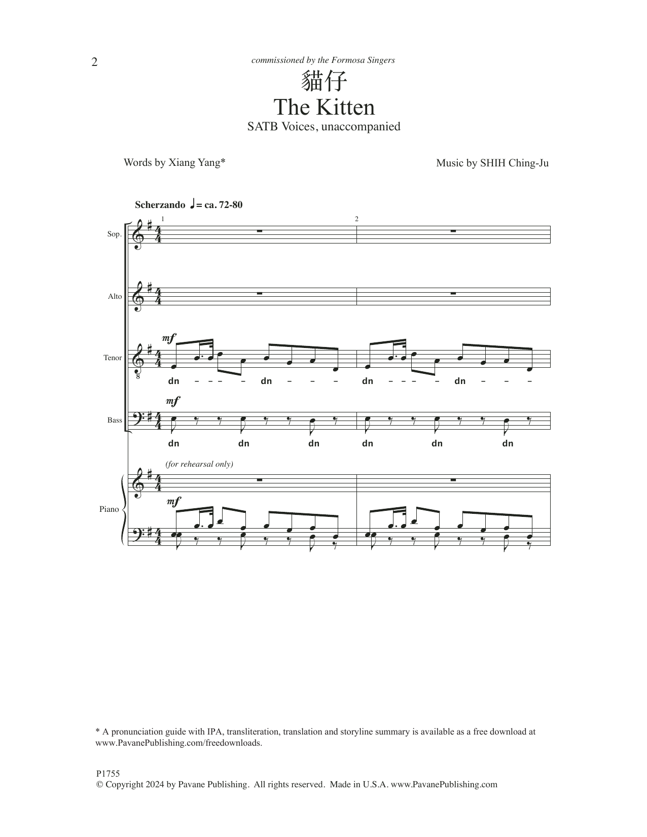 Shih Ching-Ju The Kitten Sheet Music Notes & Chords for SATB Choir - Download or Print PDF
