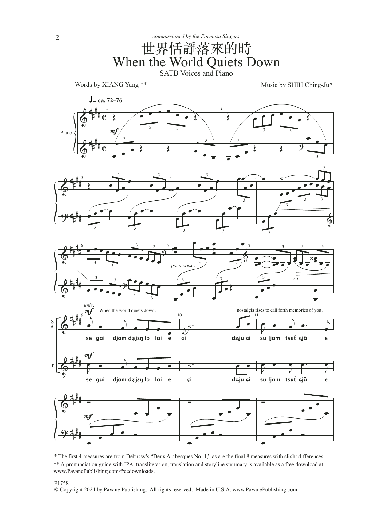 Shih Ching-Ju When The World Quiets Down Sheet Music Notes & Chords for SATB Choir - Download or Print PDF