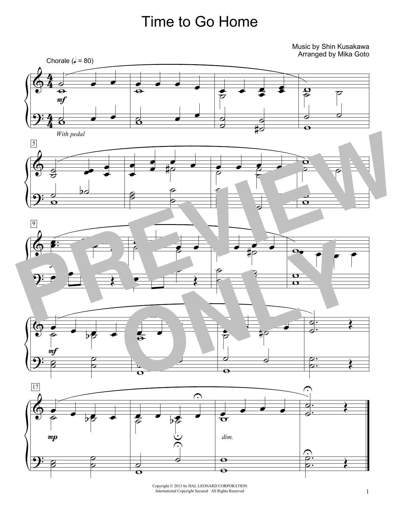 Shin Kusakawa Time To Go Home (arr. Mika Goto) Sheet Music Notes & Chords for Educational Piano - Download or Print PDF