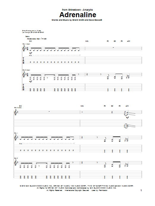 Shinedown Adrenaline Sheet Music Notes & Chords for Guitar Tab - Download or Print PDF