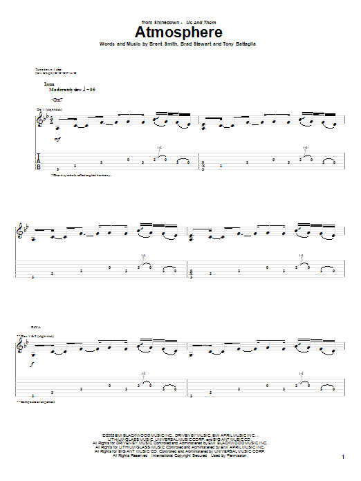 Shinedown Atmosphere Sheet Music Notes & Chords for Guitar Tab - Download or Print PDF