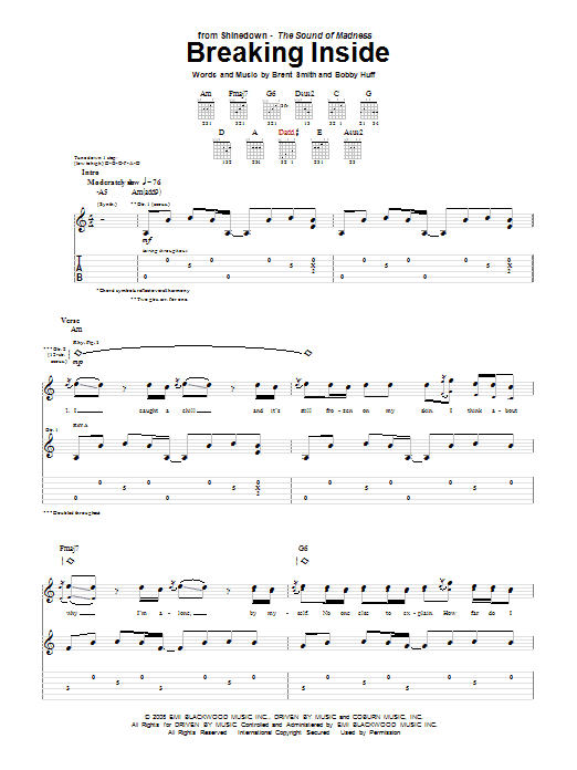 Shinedown Breaking Inside Sheet Music Notes & Chords for Guitar Tab - Download or Print PDF