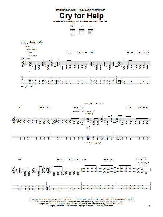 Shinedown Cry For Help Sheet Music Notes & Chords for Guitar Tab - Download or Print PDF