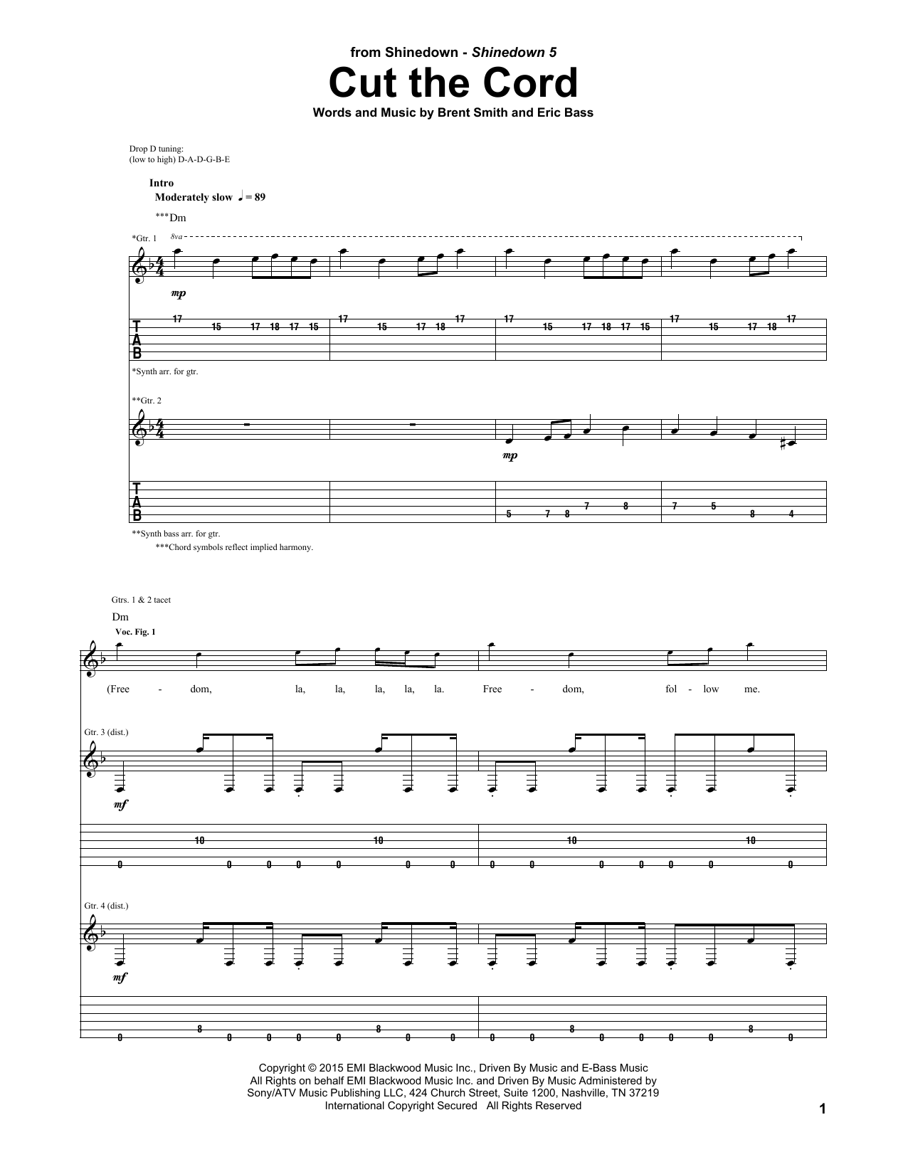 Shinedown Cut The Cord Sheet Music Notes & Chords for Guitar Tab - Download or Print PDF