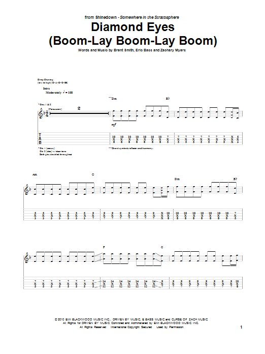 Shinedown Diamond Eyes (Boom-Lay Boom-Lay Boom) Sheet Music Notes & Chords for Guitar Tab - Download or Print PDF