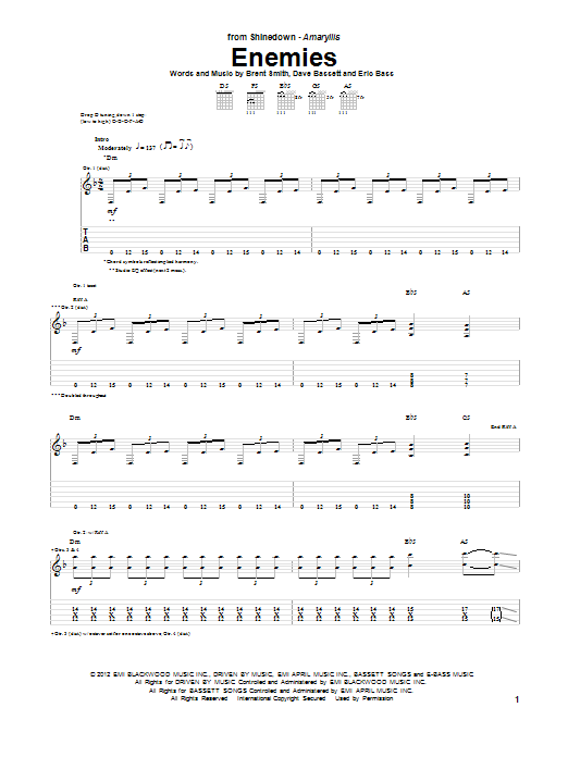 Shinedown Enemies Sheet Music Notes & Chords for Guitar Tab - Download or Print PDF