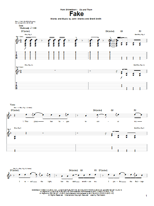 Shinedown Fake Sheet Music Notes & Chords for Guitar Tab - Download or Print PDF