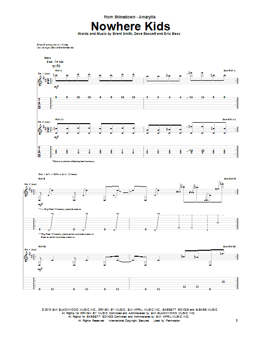 Shinedown Nowhere Kids Sheet Music Notes & Chords for Guitar Tab - Download or Print PDF