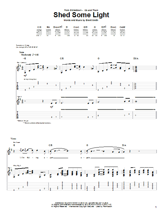 Shinedown Shed Some Light Sheet Music Notes & Chords for Guitar Tab - Download or Print PDF