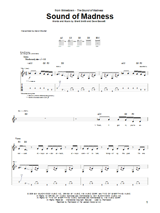 Shinedown Sound Of Madness Sheet Music Notes & Chords for Guitar Lead Sheet - Download or Print PDF