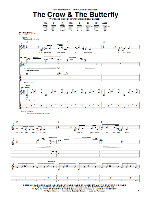 Shinedown The Crow & The Butterfly Sheet Music Notes & Chords for Guitar Tab - Download or Print PDF