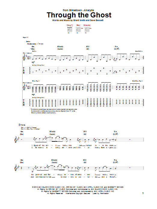 Shinedown Through The Ghost Sheet Music Notes & Chords for Guitar Tab - Download or Print PDF