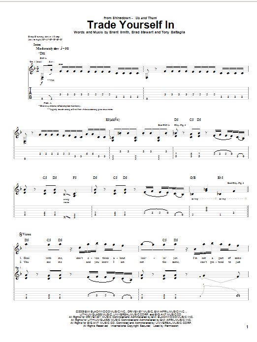 Shinedown Trade Yourself In Sheet Music Notes & Chords for Guitar Tab - Download or Print PDF