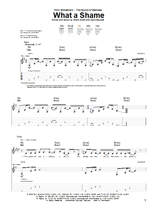 Shinedown What A Shame Sheet Music Notes & Chords for Guitar Tab - Download or Print PDF