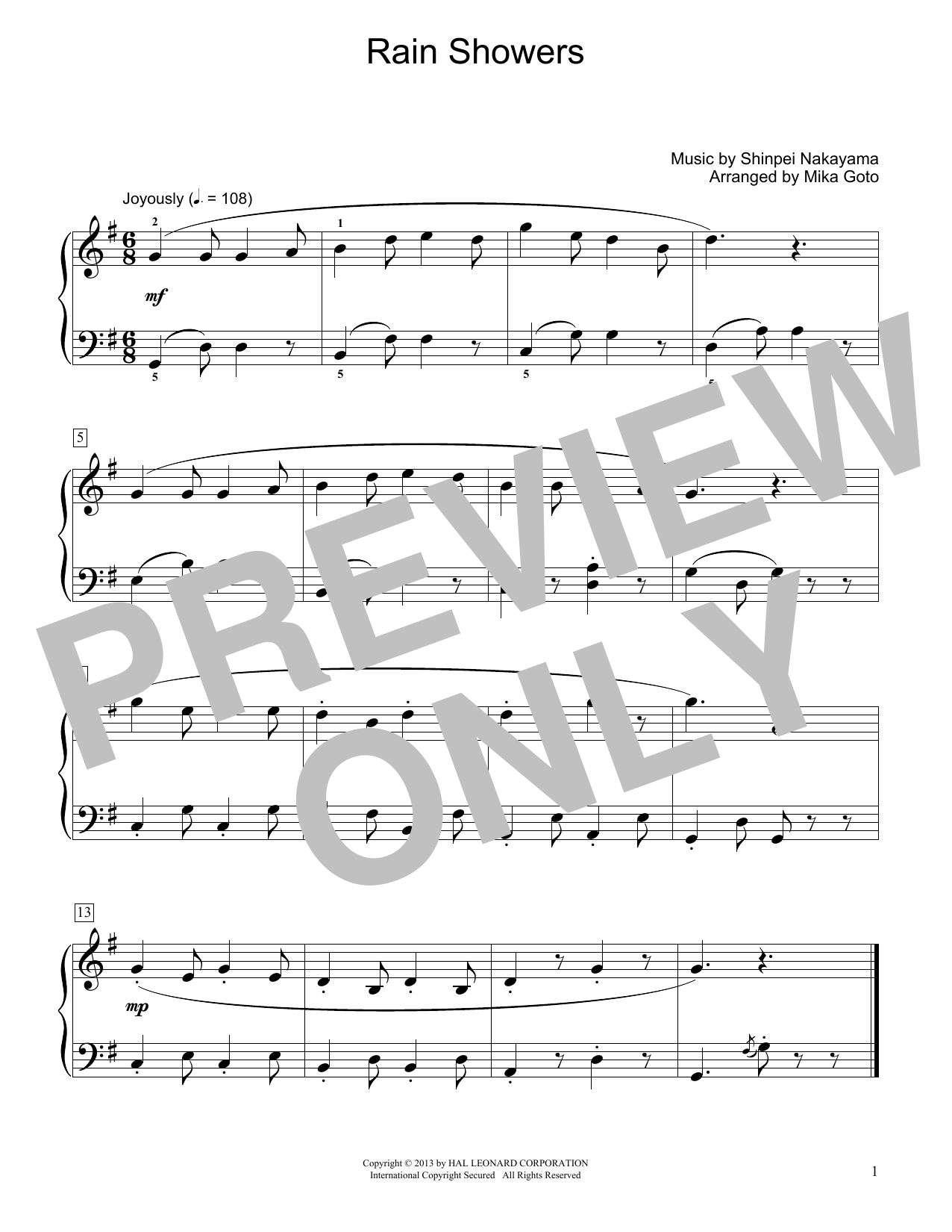Shinpei Nakayama Rain Showers (arr. Mika Goto) Sheet Music Notes & Chords for Educational Piano - Download or Print PDF