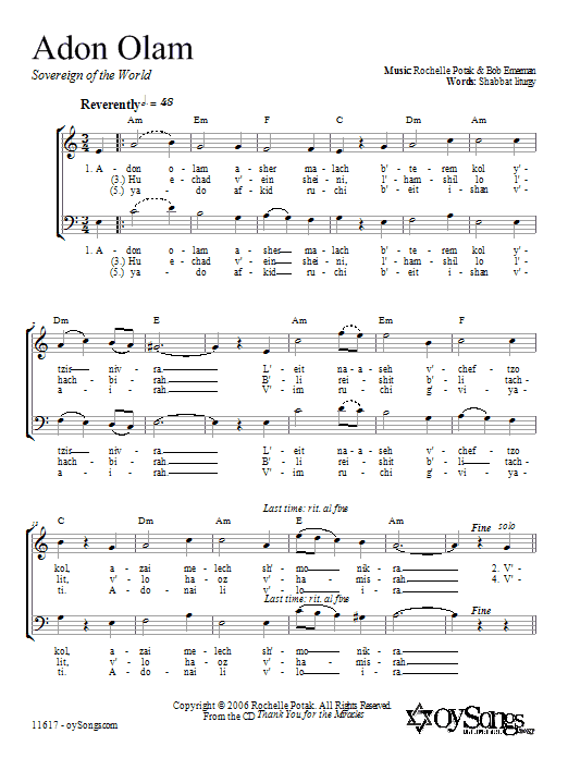 Shir Harmony Adon Olam Sheet Music Notes & Chords for 2-Part Choir - Download or Print PDF
