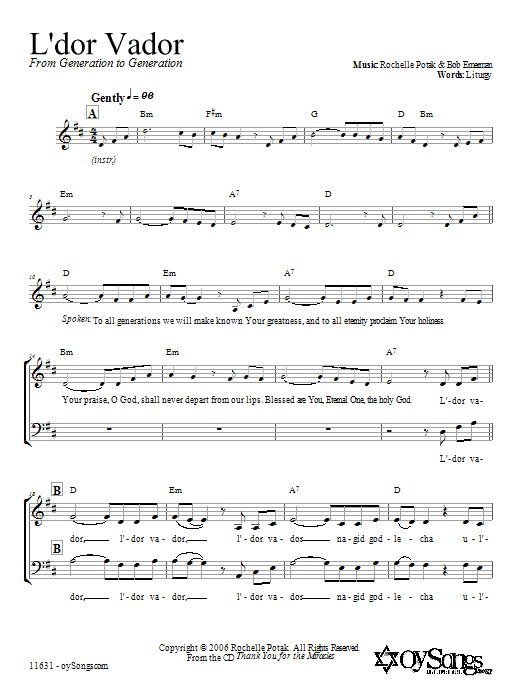 Shir Harmony L'dor Vador Sheet Music Notes & Chords for 2-Part Choir - Download or Print PDF