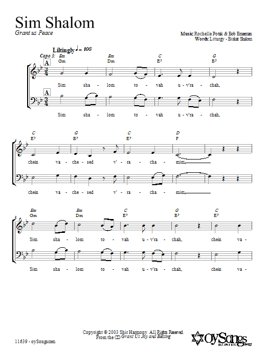 Shir Harmony Sim Shalom Sheet Music Notes & Chords for 2-Part Choir - Download or Print PDF