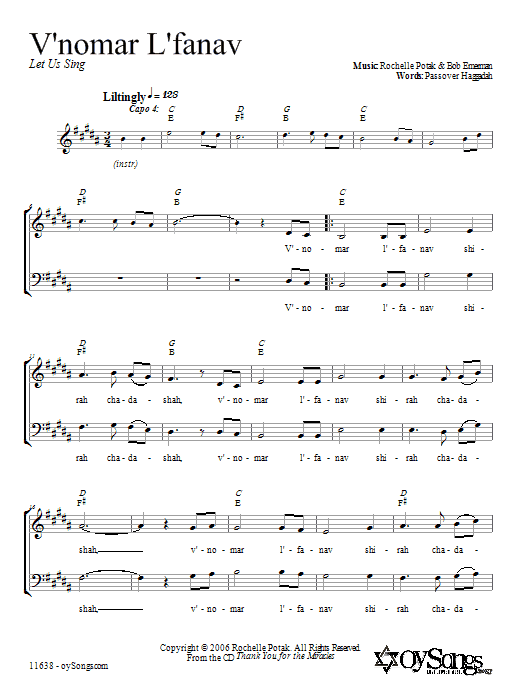 Shir Harmony V'nomar L'fanav Sheet Music Notes & Chords for 2-Part Choir - Download or Print PDF