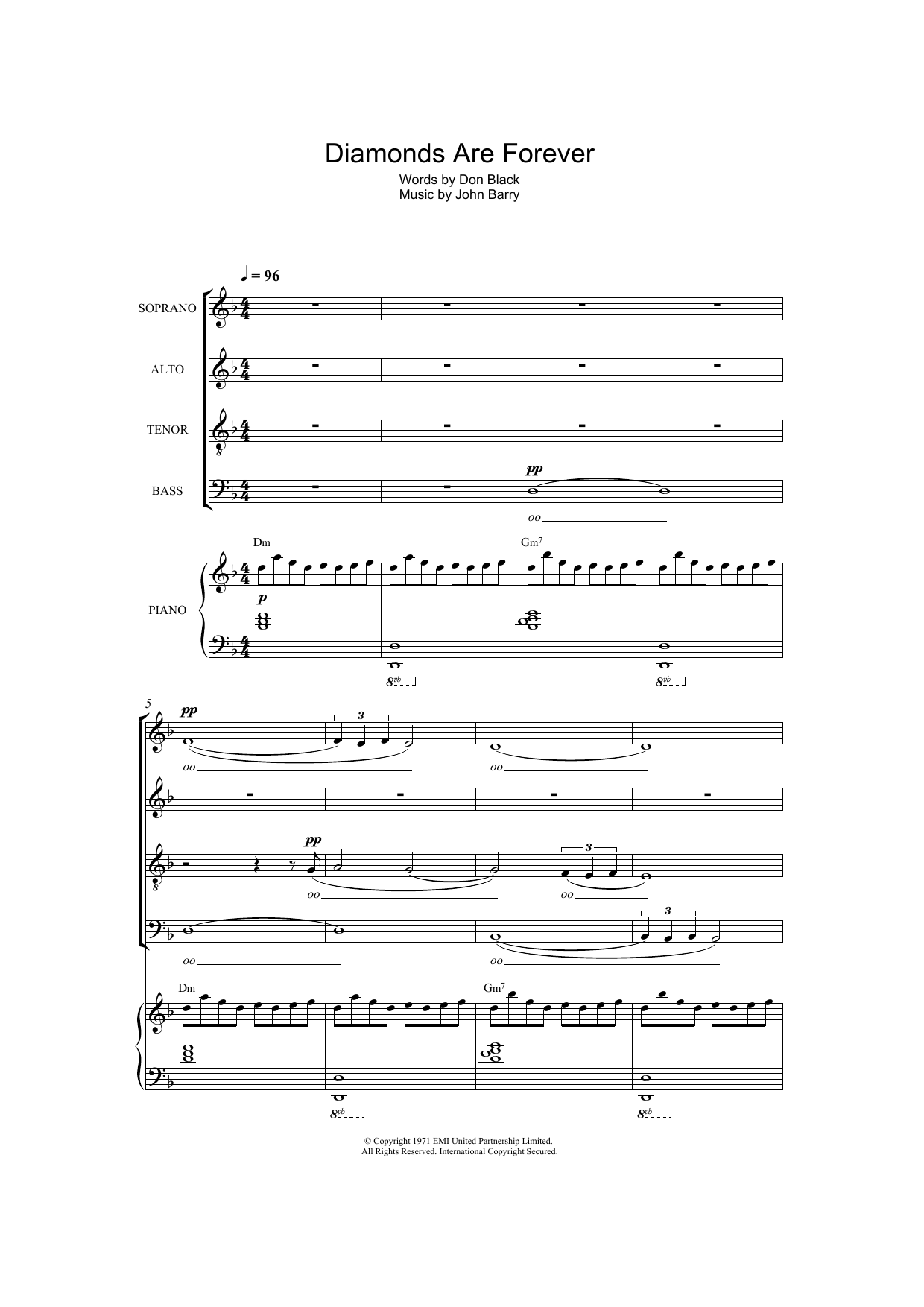 Shirley Bassey Diamonds Are Forever (arr. Thomas Lydon) Sheet Music Notes & Chords for SATB - Download or Print PDF