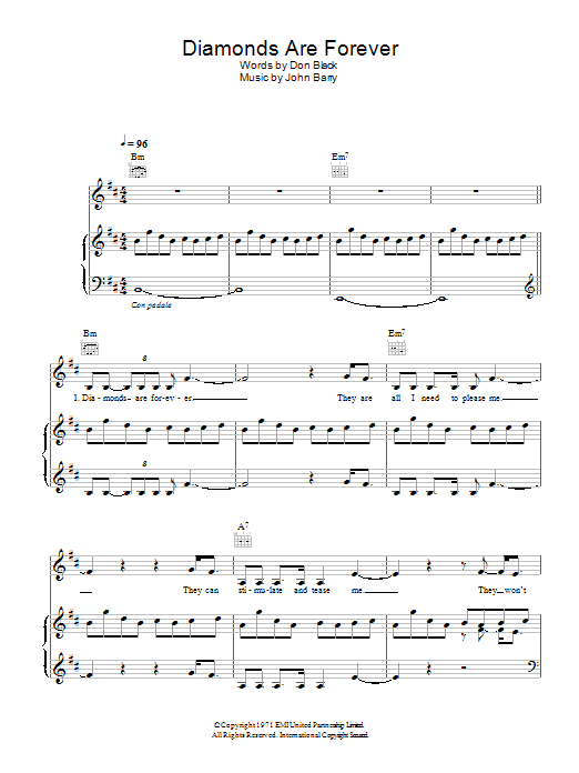 Shirley Bassey Diamonds Are Forever Sheet Music Notes & Chords for TTBB - Download or Print PDF
