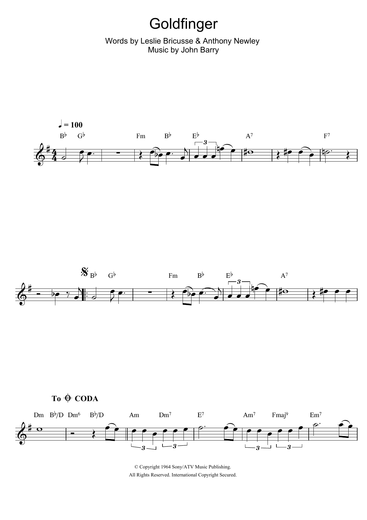 Shirley Bassey Goldfinger (from James Bond: 'Goldfinger') Sheet Music Notes & Chords for Clarinet - Download or Print PDF
