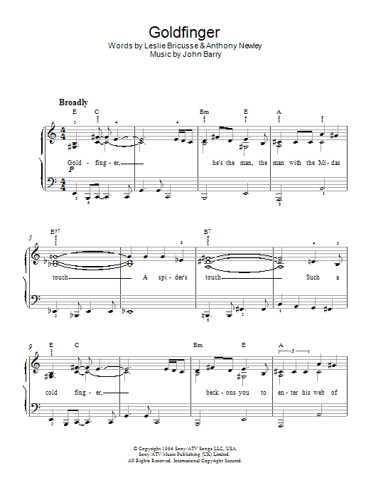 Shirley Bassey Goldfinger Sheet Music Notes & Chords for Clarinet - Download or Print PDF