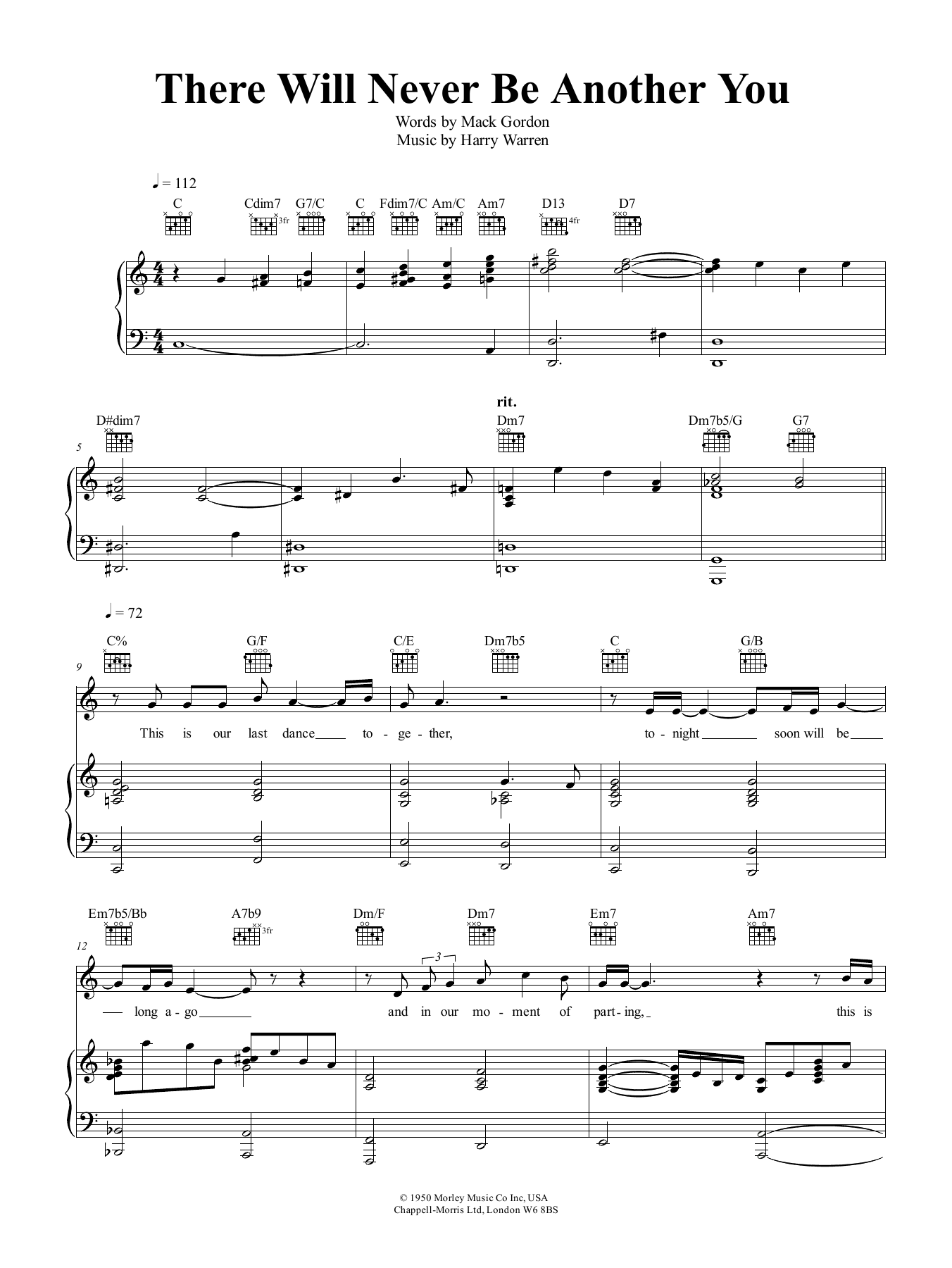 Shirley Bassey There Will Never Be Another You Sheet Music Notes & Chords for Piano, Vocal & Guitar (Right-Hand Melody) - Download or Print PDF