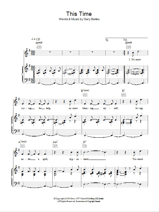 Shirley Bassey This Time Sheet Music Notes & Chords for Piano, Vocal & Guitar (Right-Hand Melody) - Download or Print PDF