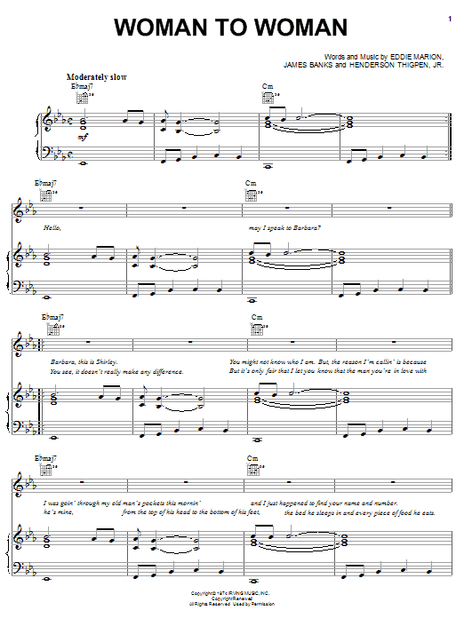 Shirley Brown Woman To Woman Sheet Music Notes & Chords for Piano, Vocal & Guitar (Right-Hand Melody) - Download or Print PDF